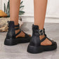 Orthopädische Damensandalen mit Plateau und Keilabsatz aus weichem Leder