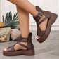 Orthopädische Damensandalen mit Plateau und Keilabsatz aus weichem Leder