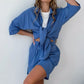 🔥Damen 2-teiliges Freizeitset: Bluse und Shorts mit elastischem Bund