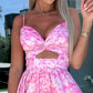 🌸 48% Rabatt auf neue Produkte 💖Rosa ärmelloses Kleid mit Blumenmuster, Taillenausschnitt und V-Ausschnitt