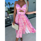 🌸 49% Rabatt auf neue Produkte 💖Rosa ärmelloses Kleid mit Blumenmuster, Taillenausschnitt und V-Ausschnitt