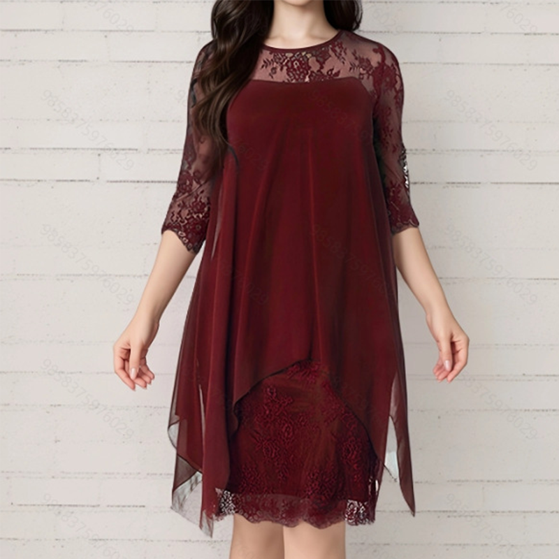 💕Women's Elegant High-Low Hem Lace Overlay Dress