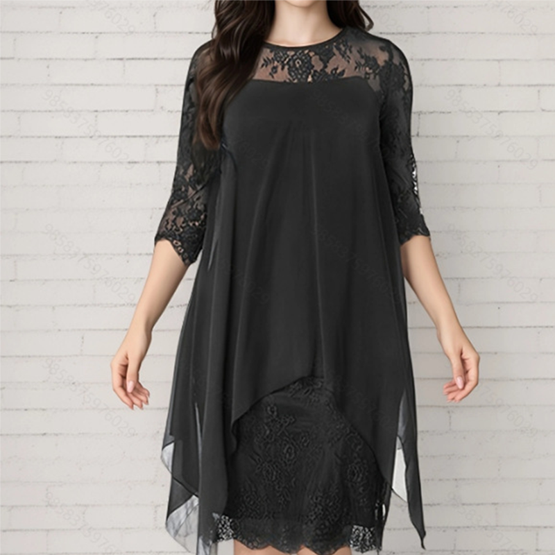 💕Women's Elegant High-Low Hem Lace Overlay Dress
