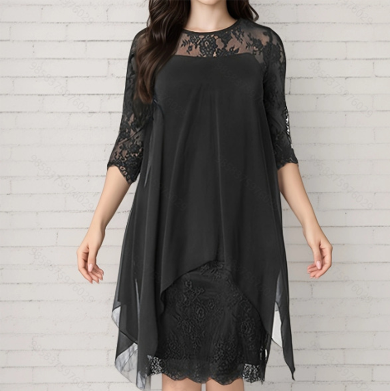 💕Women's Elegant High-Low Hem Lace Overlay Dress