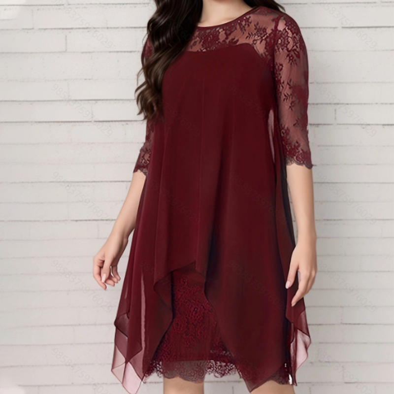💕Women's Elegant High-Low Hem Lace Overlay Dress