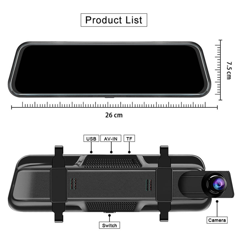 Rückspiegel-Dashcam 10 Zoll 1080P - Duale Kameras, Nachtsicht & 24/7-Parkmöberwachung | Loop-Aufnahme, G-Sensor, Inkl. 64GB