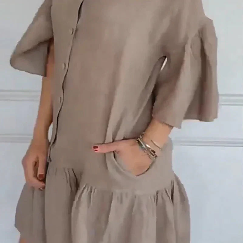 🌹Lässiges Damen-Blusenkleid mit V-Ausschnitt und Volant