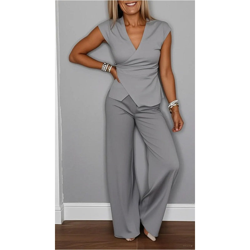 ⏳Zeitlich begrenztes Special⏰Damen elegantes Set: Oberteil mit V-Ausschnitt und Hose