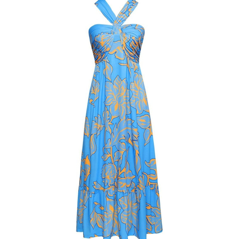 🌺Ärmelloses Kleid mit gekreuztem Neckholder und Blumenmuster💃