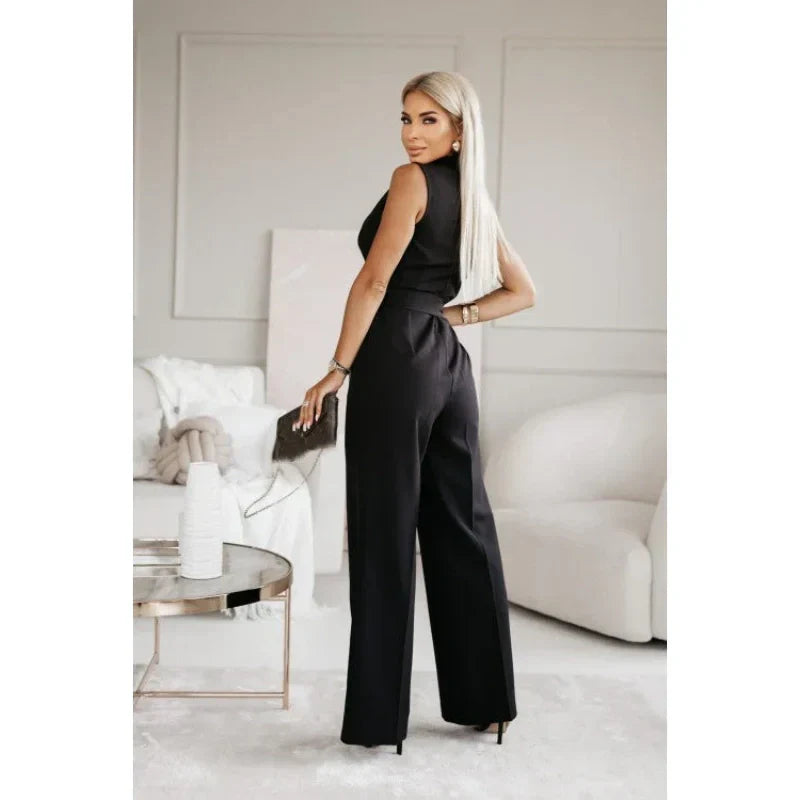 ☀️Frauen ärmelloser V-Ausschnitt Solid Jumpsuit🕊️