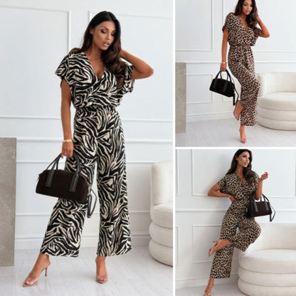 🔥Letzter Tagesverkauf: 50% RABATT🔥Damen-Jumpsuit mit weitem Bein und Leopardenmuster