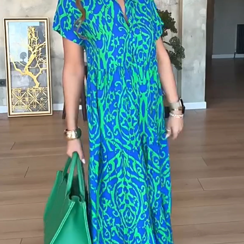 ⏳Begrenzte Zeit 50% Rabatt💥Langes Damenkleid mit lässigem Print in A-Linie