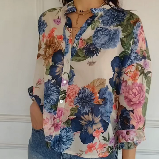💕Damenbluse mit Blumenmuster und V-Ausschnitt