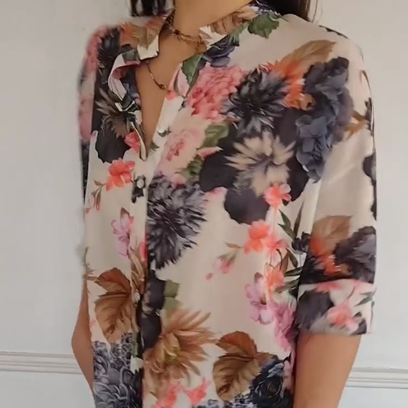 💕Damenbluse mit Blumenmuster und V-Ausschnitt
