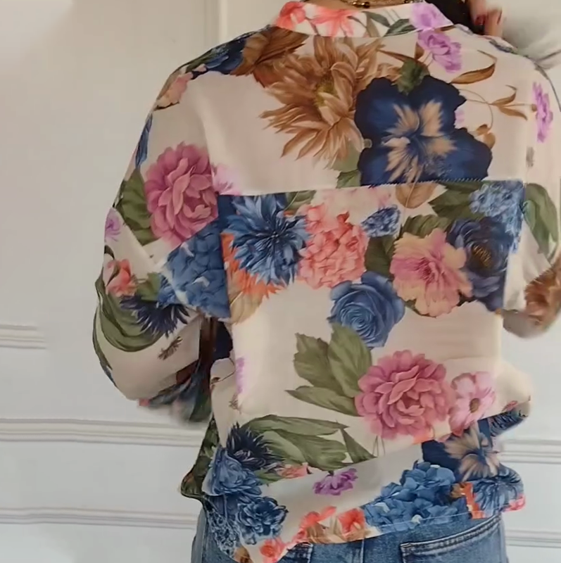 💕Damenbluse mit Blumenmuster und V-Ausschnitt