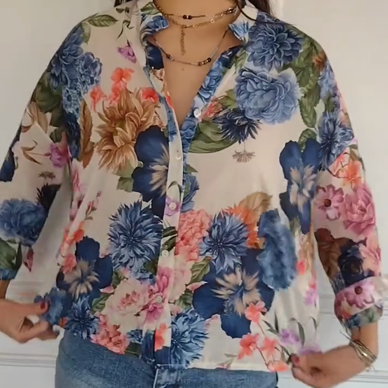 💕Damenbluse mit Blumenmuster und V-Ausschnitt