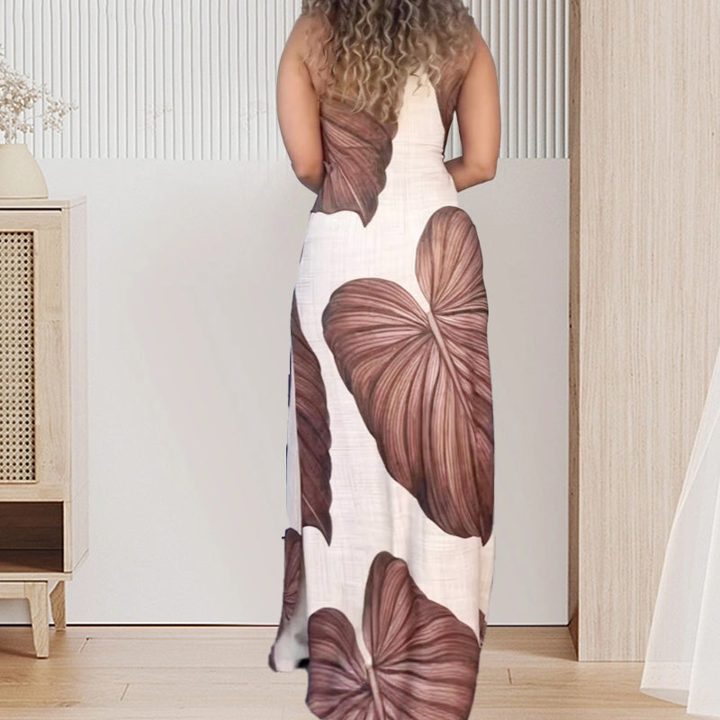 🎁Schlankes One-Shoulder-Maxikleid mit Palmenmuster