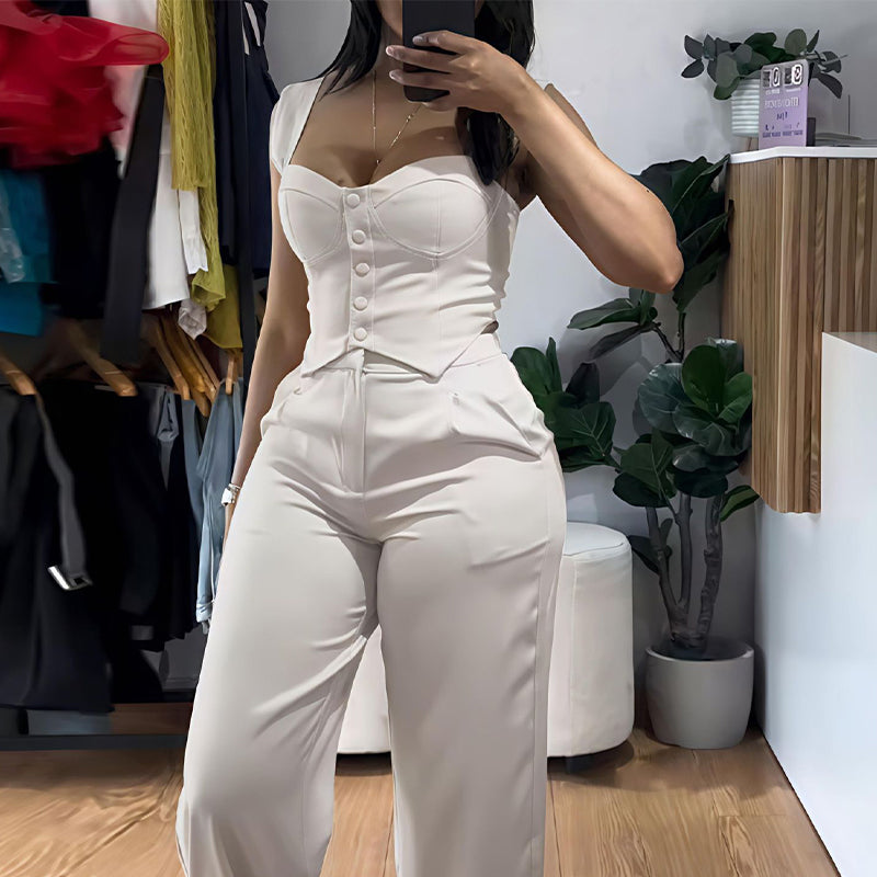 Damen-Set aus figurbetontem Oberteil und langer Hose