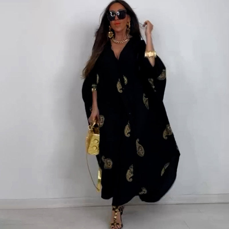Lässiges Kaftankleid mit Druck und V-Ausschnitt für Damen