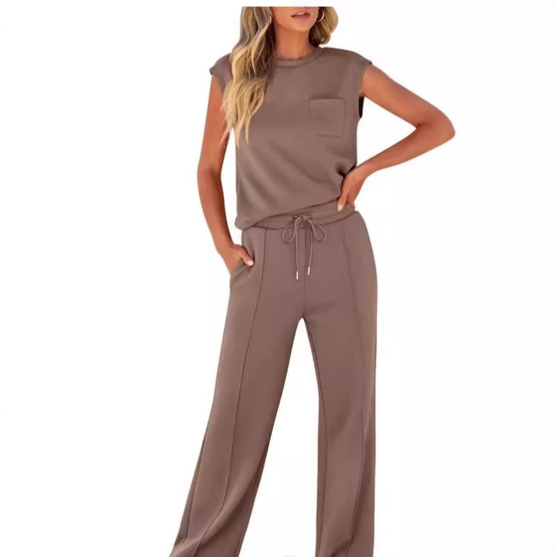Lässiges Damen-Set aus ärmellosem Top und Hose mit Kordelzug 2-teiliges Set