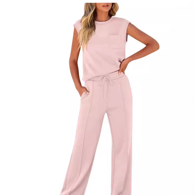 Lässiges Damen-Set aus ärmellosem Top und Hose mit Kordelzug 2-teiliges Set
