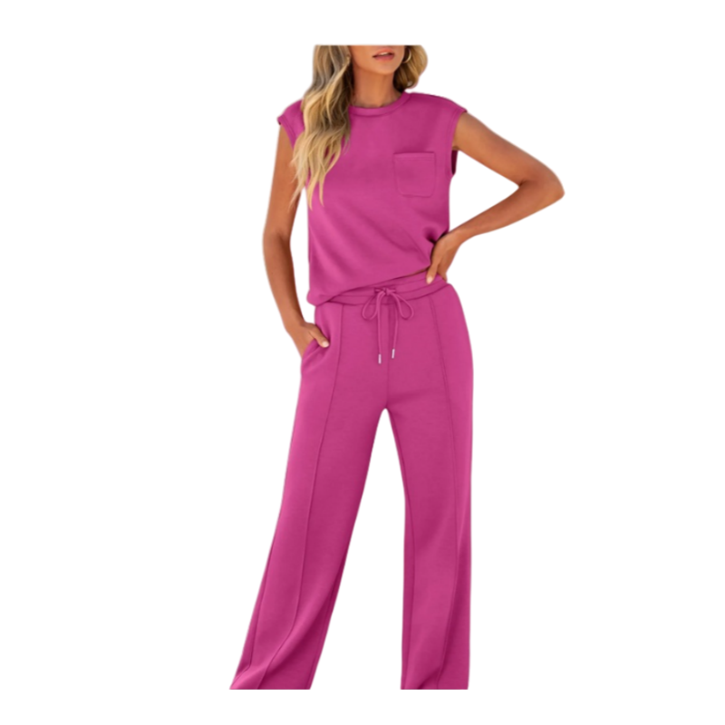 Lässiges Damen-Set aus ärmellosem Top und Hose mit Kordelzug 2-teiliges Set