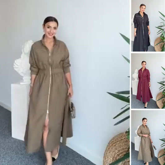 💥Maxikleid mit Kragen und Reißverschluss