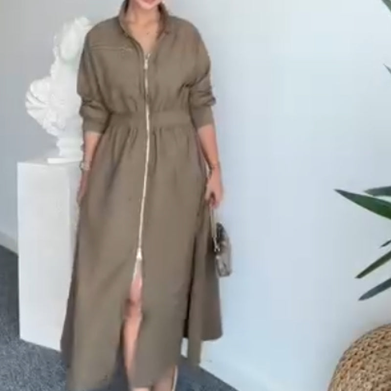 💥Maxikleid mit Kragen und Reißverschluss
