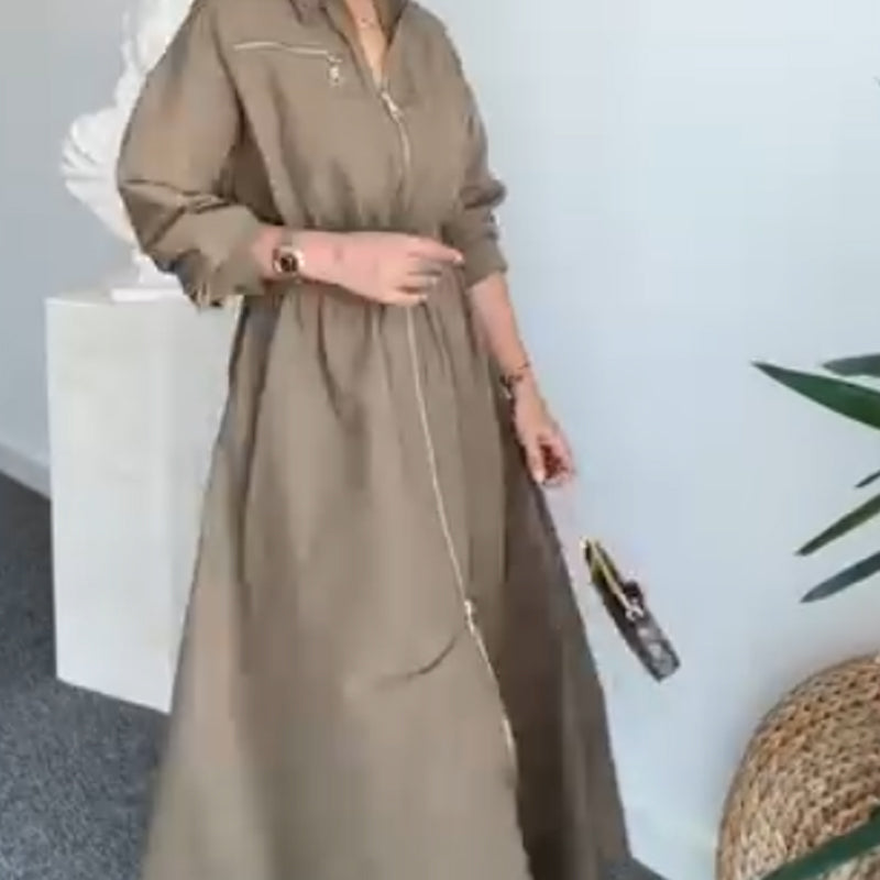 💥Maxikleid mit Kragen und Reißverschluss
