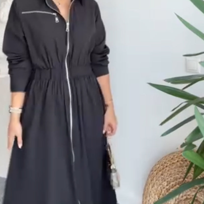 💥Maxikleid mit Kragen und Reißverschluss