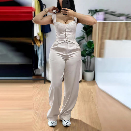 💐 🌻Damen-Set aus figurbetontem Oberteil und langer Hose