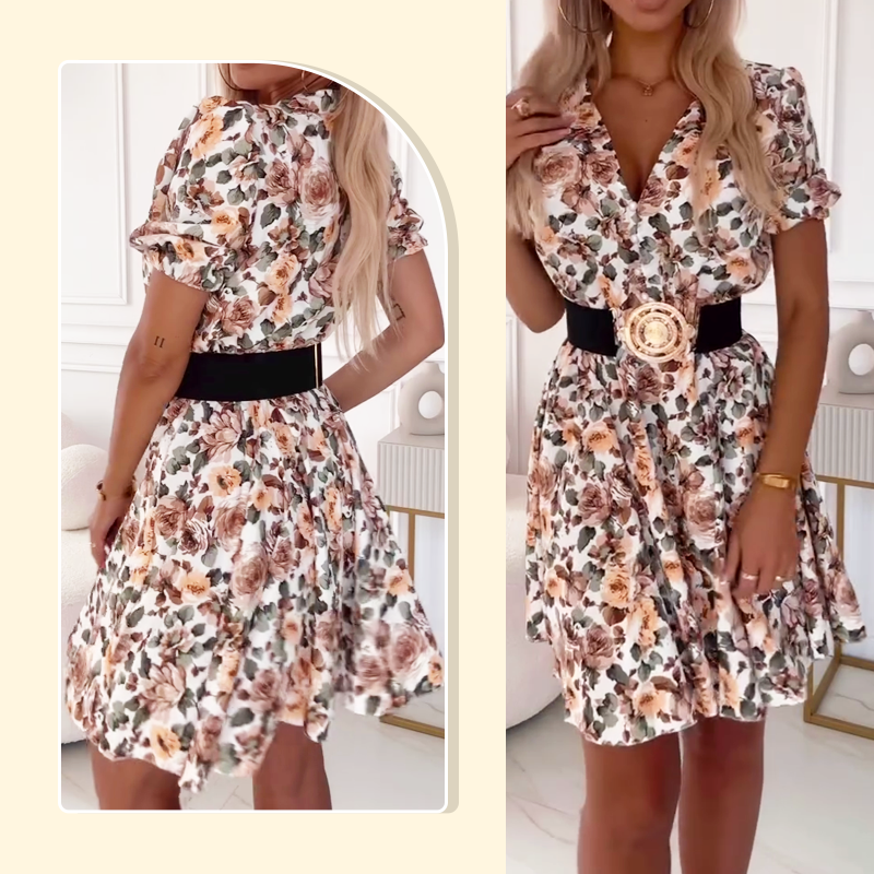 ⏳Begrenzte Zeit 50% Rabatt💥✨Minikleid mit V-Ausschnitt und Blumendruck für Damen