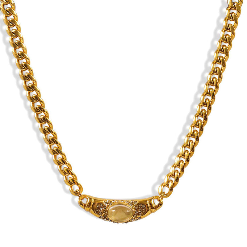 Shiny Zircon Pendant Necklace in Stainless Steel