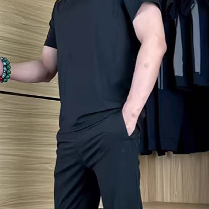 🎁💐Lässiges Stretch-Set für Herren aus Eisseide mit T-Shirt und Hose