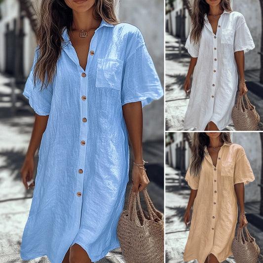 🔥Heißer Verkauf 50 % Rabatt💥Kaufen Sie 2 und erhalten Sie 5 % Rabatt👗Lässiges Baumwoll-Leinen-Hemdkleid