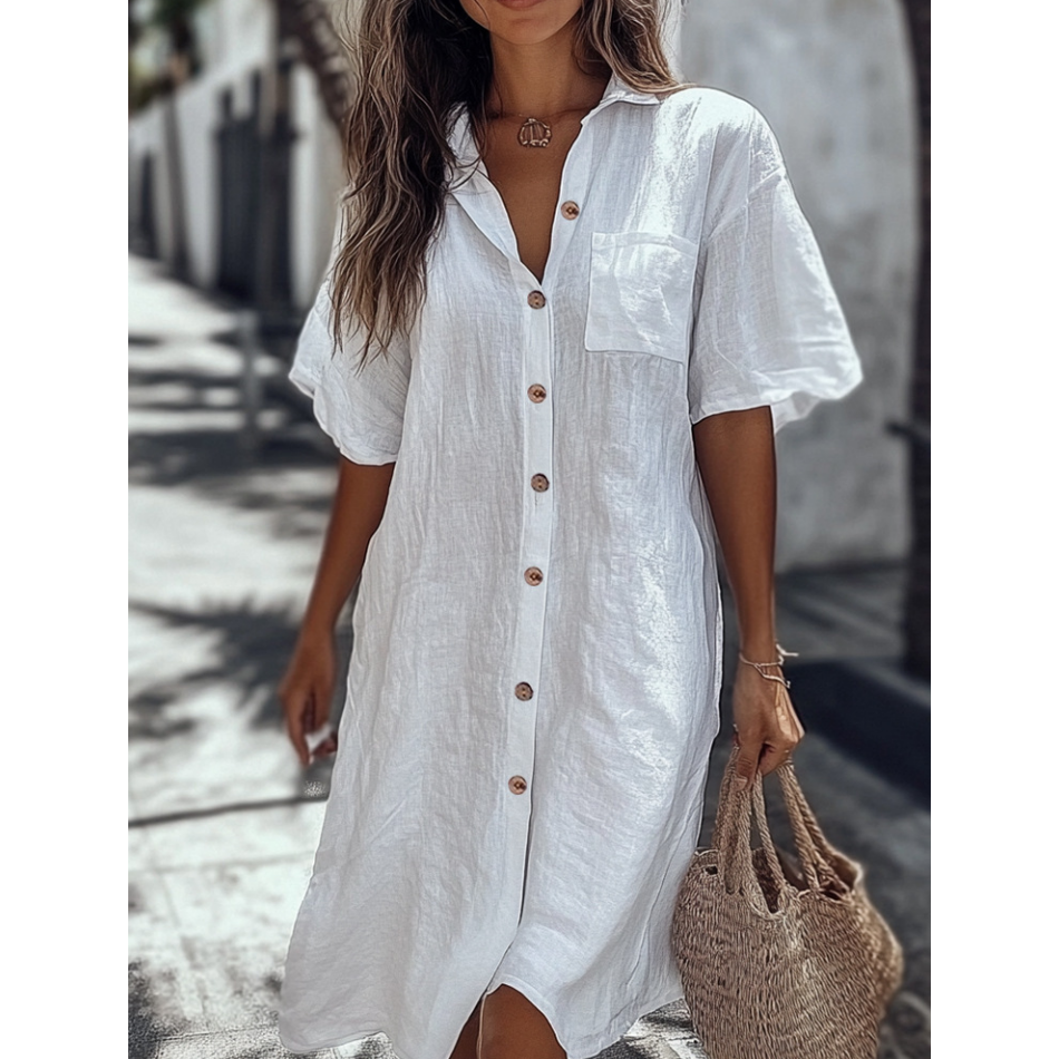 🔥Heißer Verkauf 50 % Rabatt💥Kaufen Sie 2 und erhalten Sie 5 % Rabatt👗Lässiges Baumwoll-Leinen-Hemdkleid