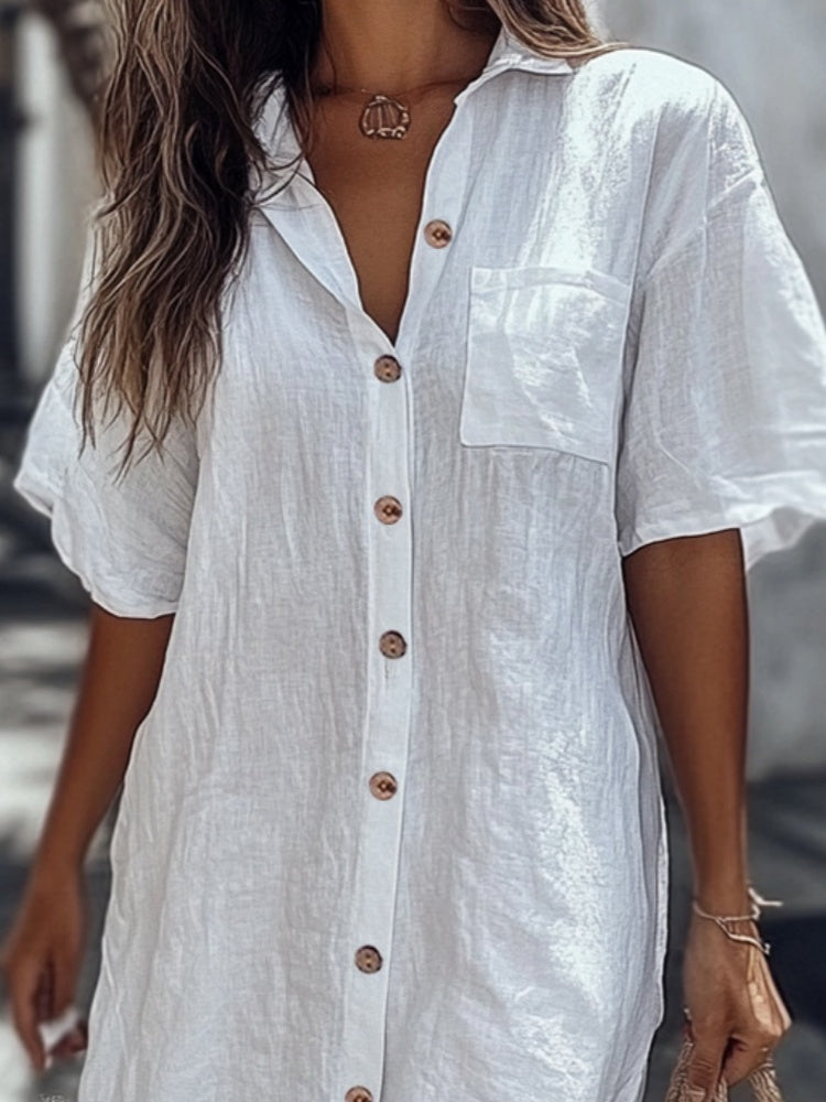 🔥Heißer Verkauf 50 % Rabatt💥Kaufen Sie 2 und erhalten Sie 5 % Rabatt👗Lässiges Baumwoll-Leinen-Hemdkleid