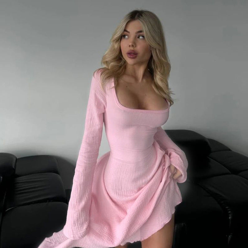 💕Damenkleid mit Karree-Ausschnitt und Schnürung in A-Linie💕