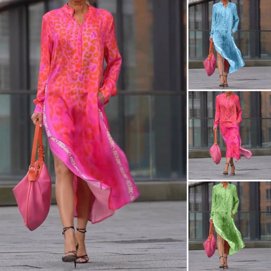 💥💃Trendiges Kleid mit Leopardenmuster, V-Ausschnitt und Seitenschlitz für Damen