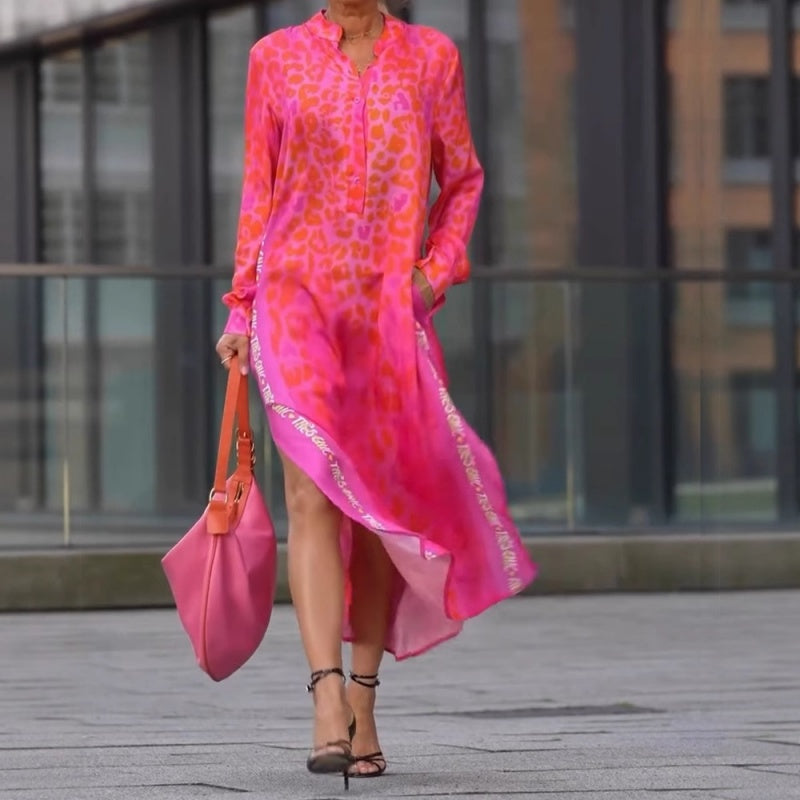 💥💃Trendiges Kleid mit Leopardenmuster, V-Ausschnitt und Seitenschlitz für Damen