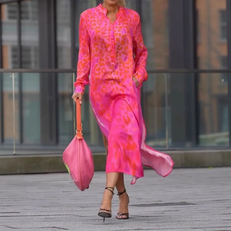 💥💃Trendiges Kleid mit Leopardenmuster, V-Ausschnitt und Seitenschlitz für Damen