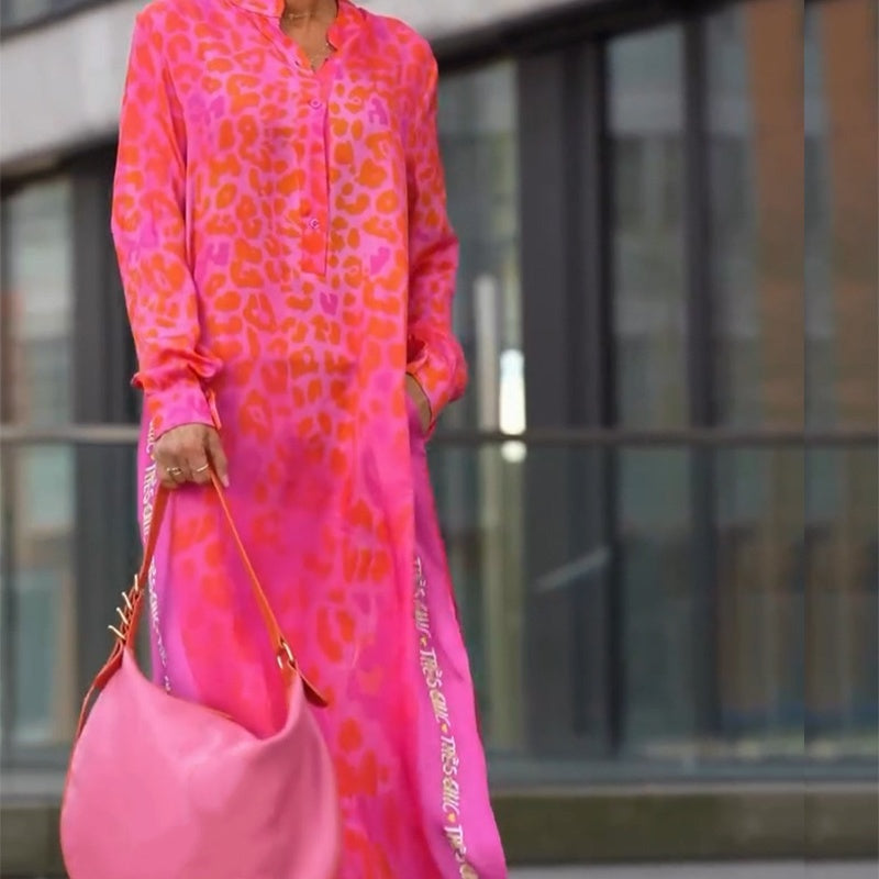 💥💃Trendiges Kleid mit Leopardenmuster, V-Ausschnitt und Seitenschlitz für Damen