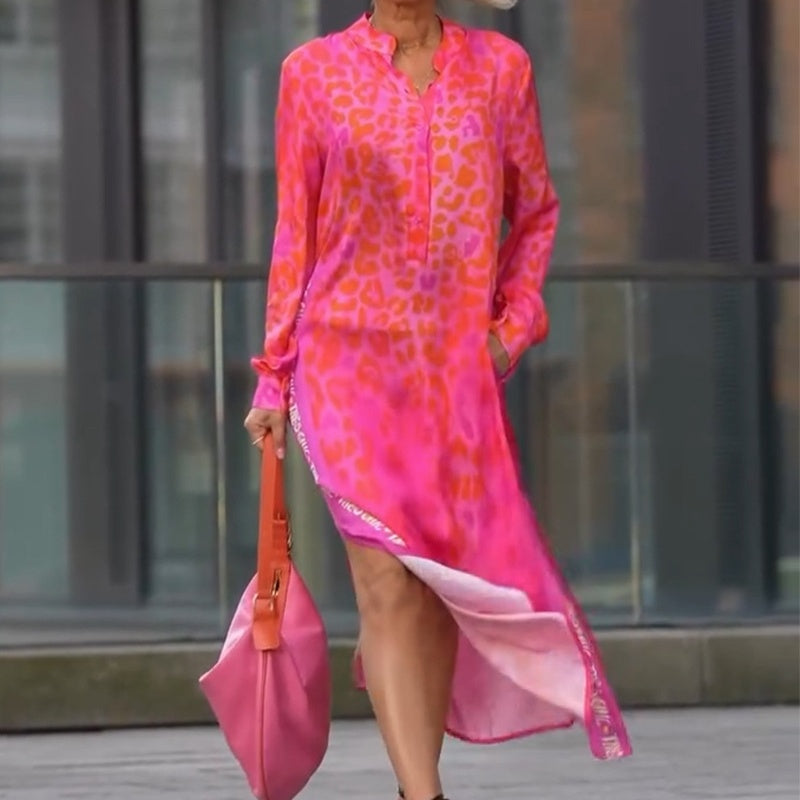 💥💃Trendiges Kleid mit Leopardenmuster, V-Ausschnitt und Seitenschlitz für Damen