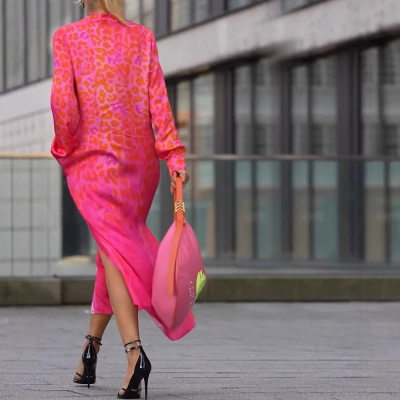 💥💃Trendiges Kleid mit Leopardenmuster, V-Ausschnitt und Seitenschlitz für Damen
