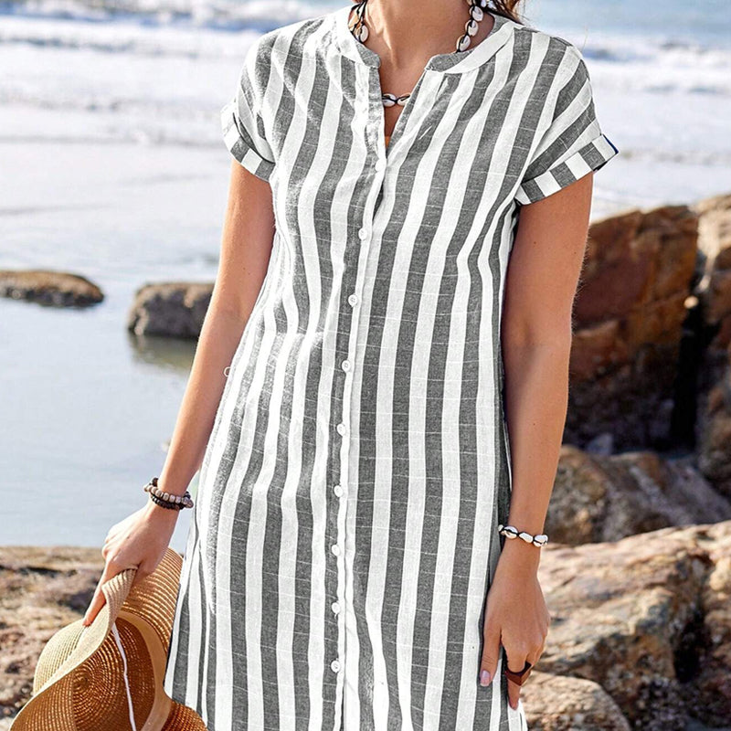 🌸✨Gestreiftes Button-Down-Hemdkleid für Damen