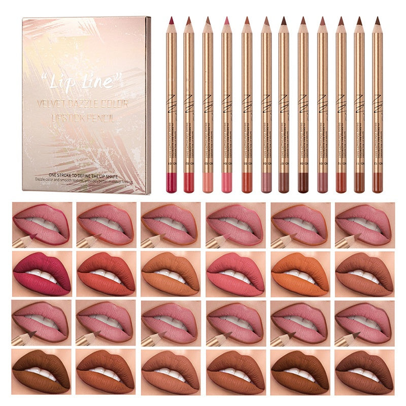 👄  💄 12er Set Lippenkonturenstifte wasserfest & abriebfest – Langanhaltend farbintensiv, geschmeidige Textur für Alltags- und Profi-Makeup🎨