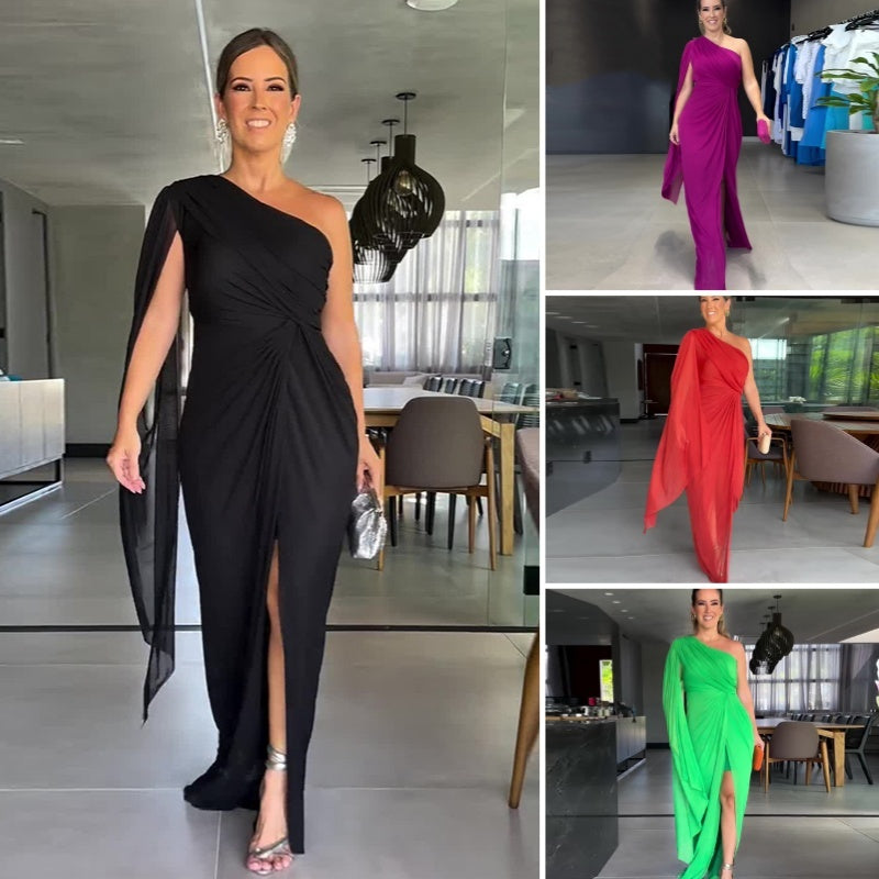 🌟Elegantes One-Shoulder-Maxikleid für Damen mit Schlitz