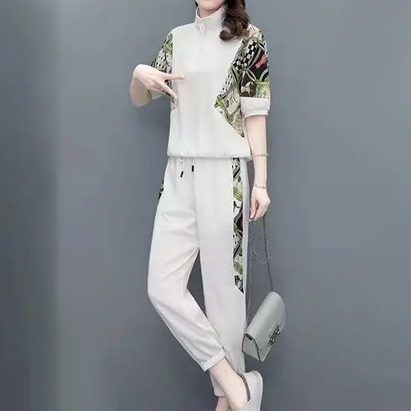 🎁 💥Damen Floral Patchwork Sport Kurzarm Top & Casual Hose Set