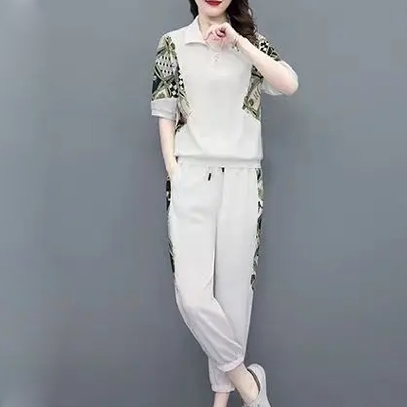 🎁 💥Damen Floral Patchwork Sport Kurzarm Top & Casual Hose Set