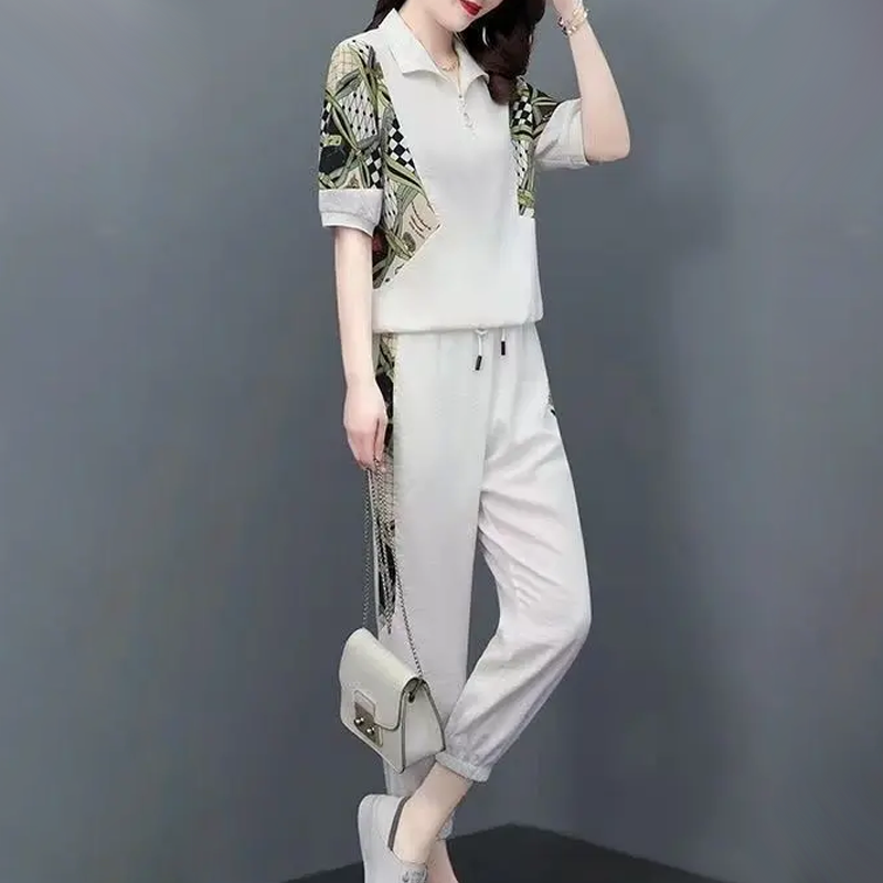 🎁 💥Damen Floral Patchwork Sport Kurzarm Top & Casual Hose Set